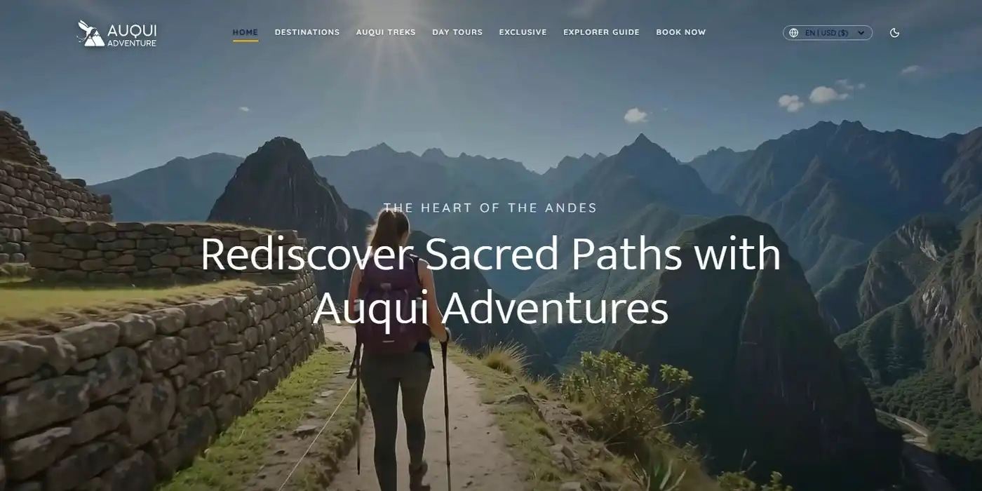 The auquiadventures.com home page